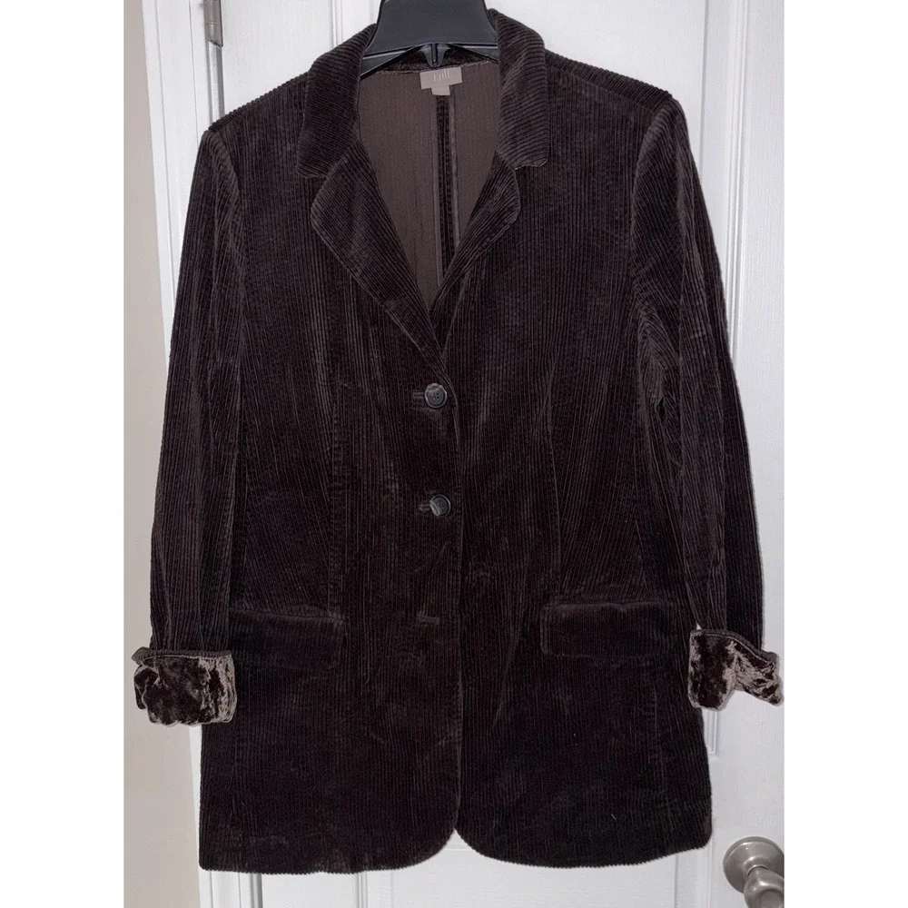 J. Jill Wide Wale Corduroy Jacket Velvet Trim Large Petite Brown Barn Chore Coat